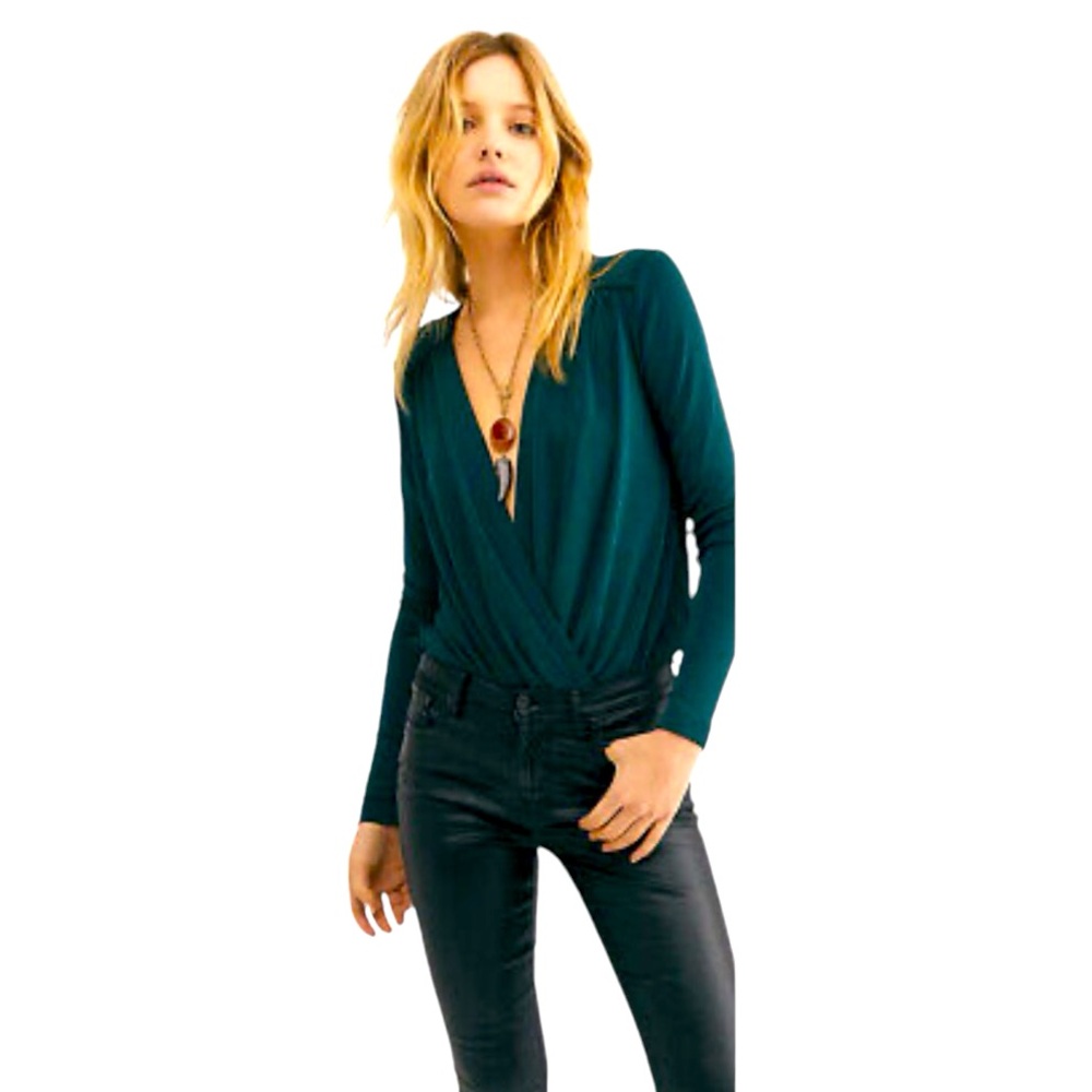 Free People x Revolve Turnt green body suit